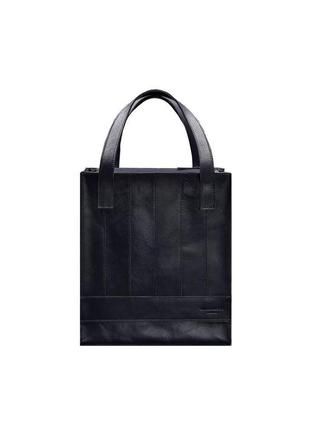 Кожаная женская сумка шоппер, шопер из натуральной кожи темно-синяя6 фото