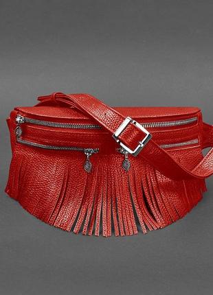 Кожаная сумка на пояс женская поясная сумка бананка слинг из натуральной кожи красная