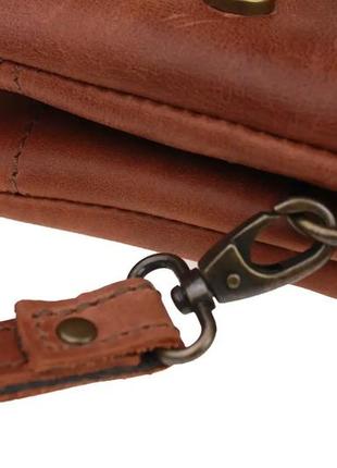 Женская маленькая кожаная сумка клатч барсетка через плечо из натуральной кожи светло-коричневая7 фото