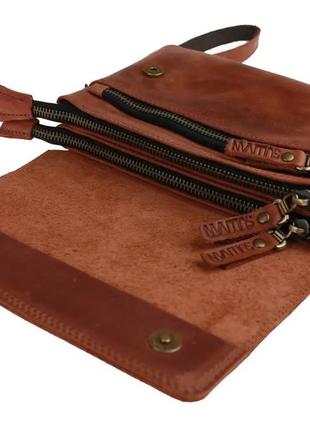 Женская маленькая кожаная сумка клатч барсетка через плечо из натуральной кожи светло-коричневая6 фото