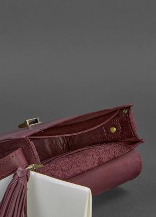 Женская кожаная сумка через плечо бохо сумка мессенджер кросс-боди из натуральной кожи бордовая6 фото