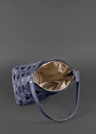 Женская кожаная плетеная сумка через плечо кросс-боди из натуральной кожи размер м синяя3 фото
