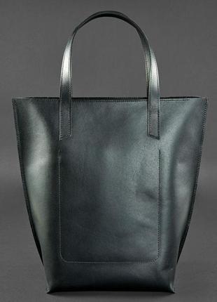 Кожана жіноча сумка шоппер, шопер з натуральної шкіри чорна