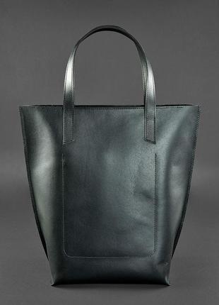 Кожана жіноча сумка шоппер, шопер з натуральної шкіри чорна3 фото