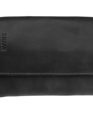 Женская маленькая кожаная сумка клатч барсетка через плечо из натуральной кожи черная2 фото