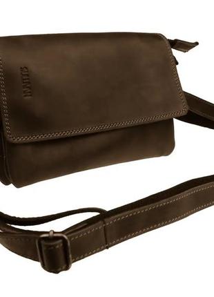 Женская маленькая кожаная сумка клатч барсетка через плечо из натуральной кожи коричневая