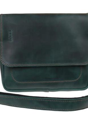 Жіноча маленька шкіряна сумка клатч крос-боді через плече з натуральної шкіри зелена