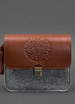 Женская фетровая сумка через плечо с кожаными коричневыми вставками бохо сумка мессенджер кросс-боди