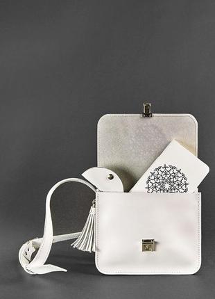 Жіноча шкіряна сумка через плече бохо сумка меседжер крос-боді з натуральної шкіри біла5 фото