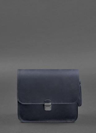 Жіноча шкіряна сумка через плече бохо сумка меседжер крос-боді з натуральної шкіри синя3 фото