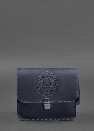Жіноча шкіряна сумка через плече бохо сумка меседжер крос-боді з натуральної шкіри синя2 фото