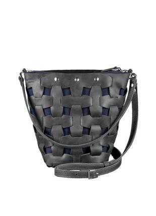 Женская кожаная плетеная сумка через плечо кросс-боди из натуральной кожи размер м черная8 фото