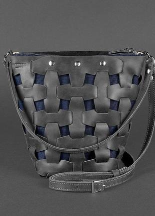 Женская кожаная плетеная сумка через плечо кросс-боди из натуральной кожи размер м черная1 фото