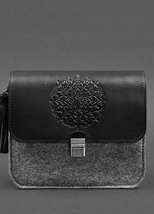 Женская фетровая сумка через плечо с кожаными черными вставками бохо сумка мессенджер кросс-боди