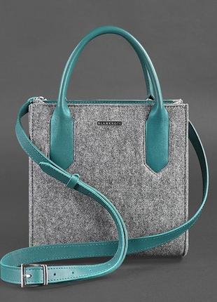 Женская фетровая сумка через плечо кросс-боди из фетра и бирюзовыми вставками из натуральной кожи1 фото