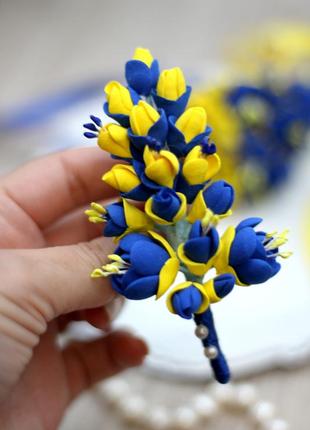 "жёлто-синий жасмин" бутоньерка+браслет. свадебный комплект в украинском стиле.4 фото
