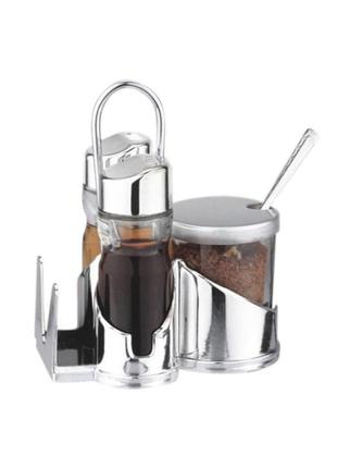 Набір спецій (соль, перець, соус, серветки) на пластиковій підставці