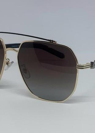 Chrome hearts очки мужские солнцезащитные коричневый градиент в золотом металле поляризированые