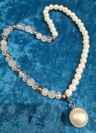 Бусы в стиле шаннель, жемчужины искусственные, матовый люцит, подвеска