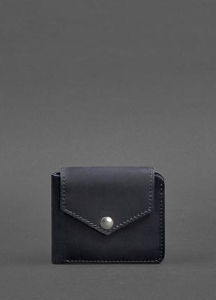 Жіночий шкіряний маленький гаманець портмоне з монетницею з натуральної шкіри синій2 фото