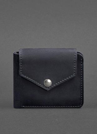 Жіночий шкіряний маленький гаманець портмоне з монетницею з натуральної шкіри синій