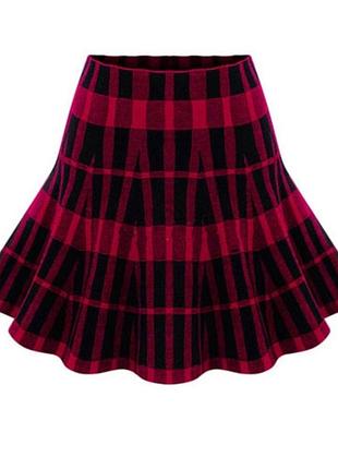 Тепла бордова картата спідниця, шертяная спідниця в клітку від new look