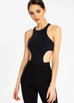 Боди майка с вырезами боди эластичный без рукавов чорный обтягивающий боди