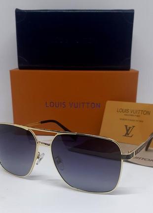 Louis vuitton очки мужские солнцезащитные темно серый градиент в золотом металле поляризированые