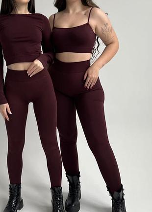 Комплект марсала премиум топ лосины