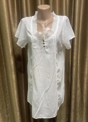 Белая пляжная туника, коротенькое платье с полосками прошвы, размер m