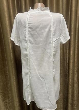 Белая пляжная туника, коротенькое платье с полосками прошвы, размер m2 фото