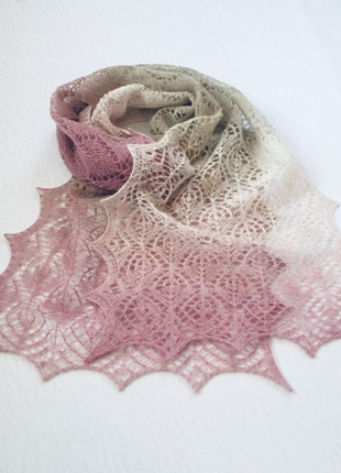 Рожево-бежевий вовняний шарф5 фото