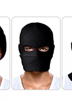 Балаклава маска бандитка 2 в 1 (военная, зимняя, 3 отверстия) хаки 2, унисекс reis one size4 фото
