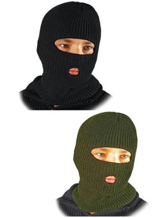 Балаклава маска в'язана (шапка-балаклава 2 в 1, мафія, вор, бандит) хакі, унісекс reis one size2 фото
