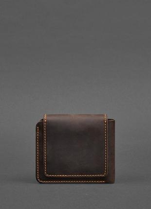 Женский кожаный маленький кошелек портмоне с монетницей из натуральной кожи темно-коричневый с оранжевой нитью2 фото
