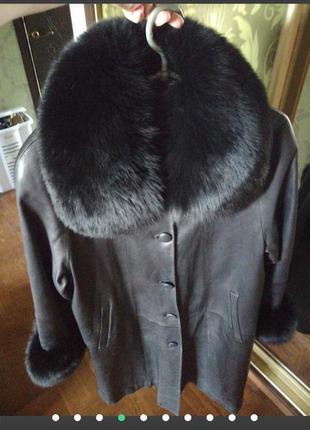 Кожаное пальто с мехом5 фото