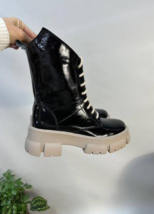 Эксклюзивные ботинки чёрные лаковые цвет по выбору3 фото