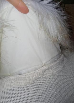Елегатнтне трикотажне в'язане біле довге пальто з хутром/кардиган/кофта/ светр/9 фото