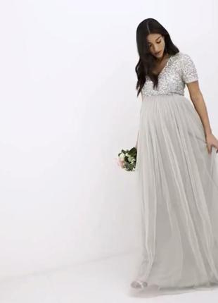 Сукня maya maternity bridesmaid з v-подібним вирізом і витонченими блискітками в тон срібла