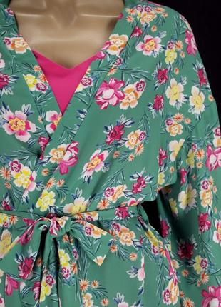 Большой выбор! mодная накидка, кимоно с поясом "primark" c цветочным принтом. размер м.2 фото
