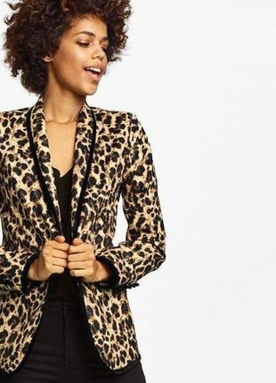 Женский, классический, приталенный, пиджак, леопардовый, жакет, размер 42 / eur36 / s1 фото