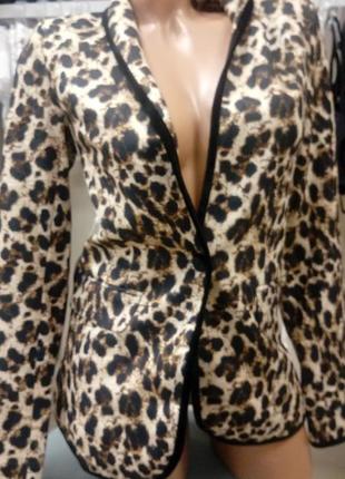 Женский, классический, приталенный, пиджак, леопардовый, жакет, размер 42 / eur36 / s3 фото