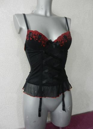 32а 70а sensuality черный корсет с роскошной вышивкой с подвязками,новый