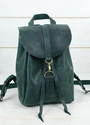 Жіночий шкіряний рюкзак київ, розмір міні, натуральна вінтажна шкіра, колір зеленый