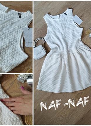 🤍 фактурное брендовое платье сарафан с карманами naf-naf белое короткое