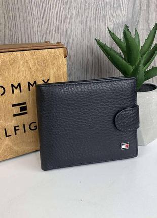 Стильный кожаный кошелек портмоне, мужской портмоне на кнопке черный5 фото