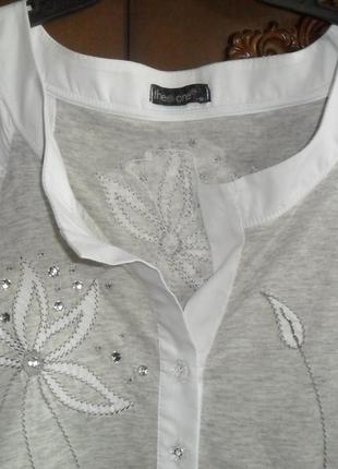 Блузочка біла з сірим2 фото