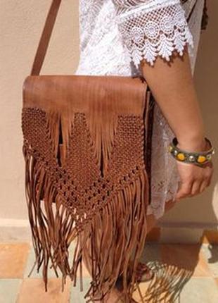 Сумка шкіряна ручна робота в стилі хіпі, бохо, вінтажна кросбоді