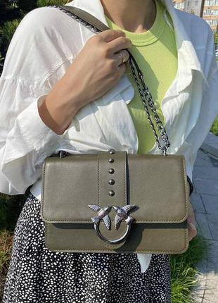 Женская сумочка ключ на плечо, белая сумка на цепочке с птичками зеленый6 фото