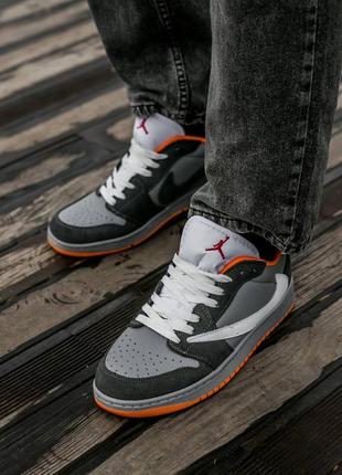 Мужские кроссовки nike air jordan 1 low x travis scott grey orange 41-42-44-45-469 фото